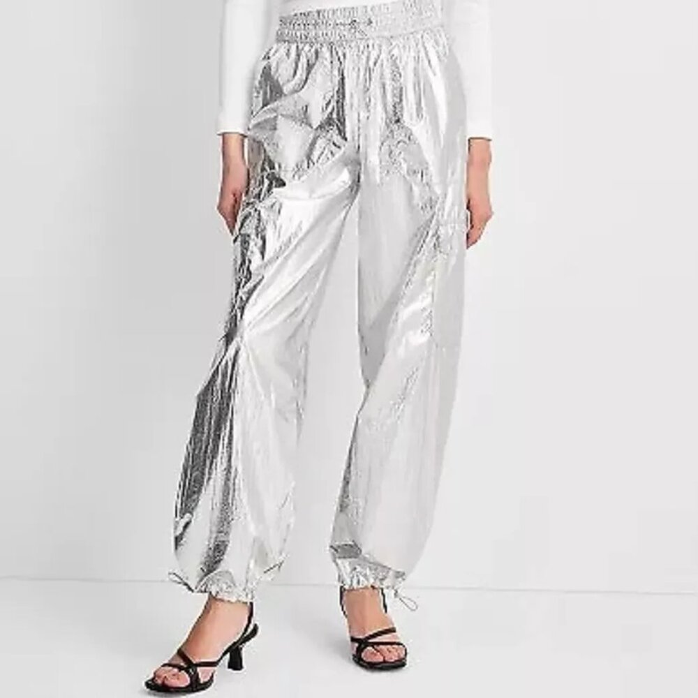 A New Day Silver Metallic Parachute Jogger Pants